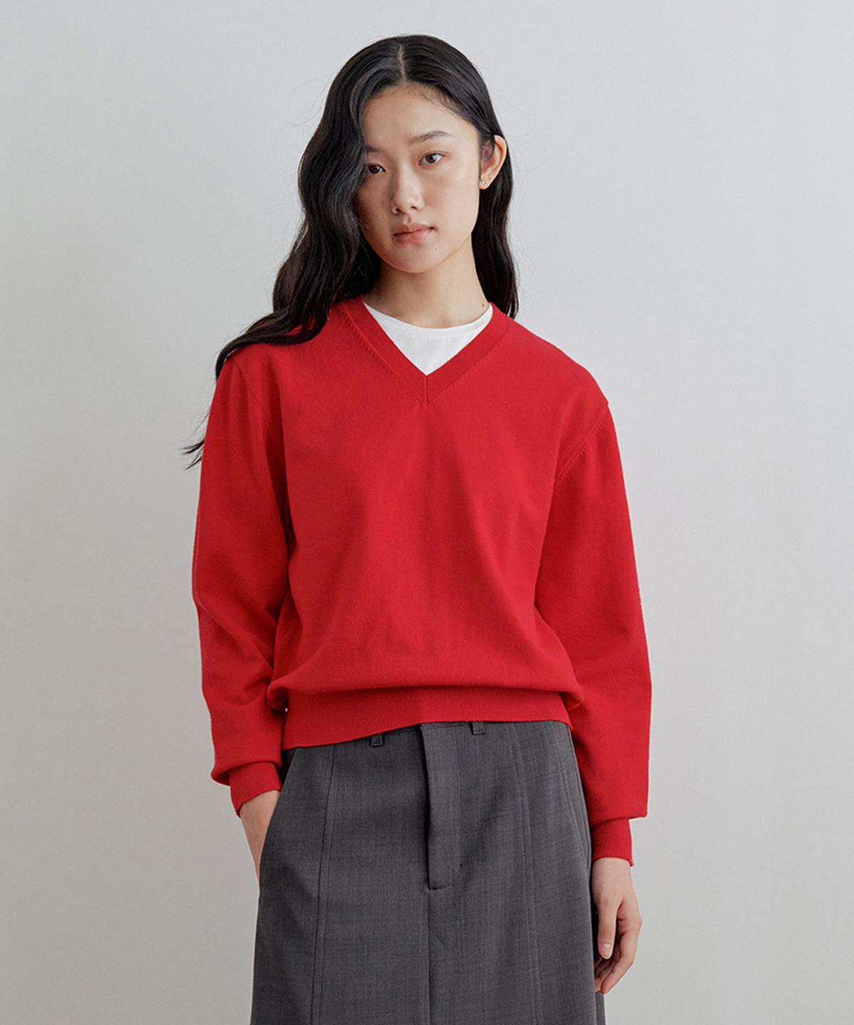 비올셋(BE ALL SET) Essentials V-neck Knit_Red