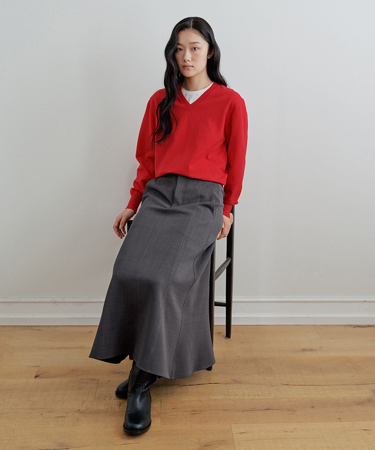 비올셋(BE ALL SET) Essentials V-neck Knit_Red