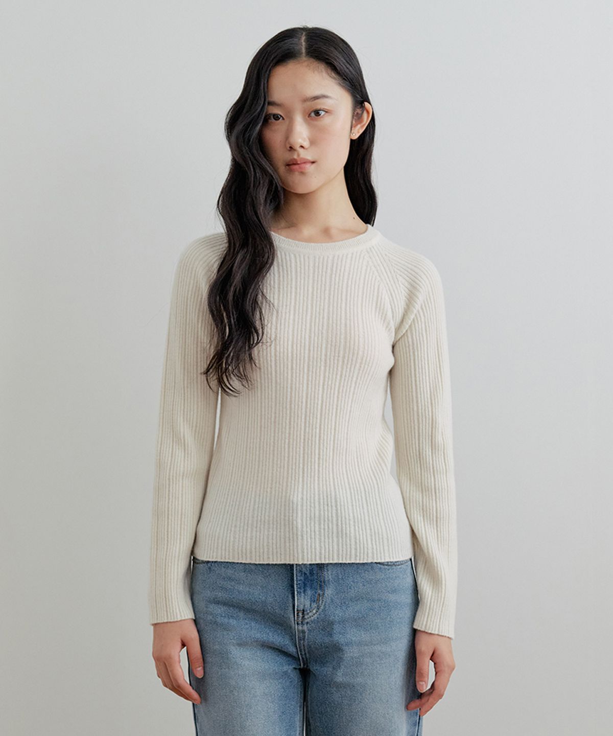비올셋(BE ALL SET) Round-Neck Ribbed Wool Knit_Ivory