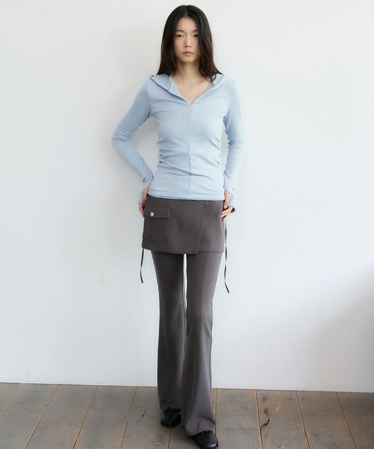 렌세(RENSE) Slim Hood Half-Zip Blue