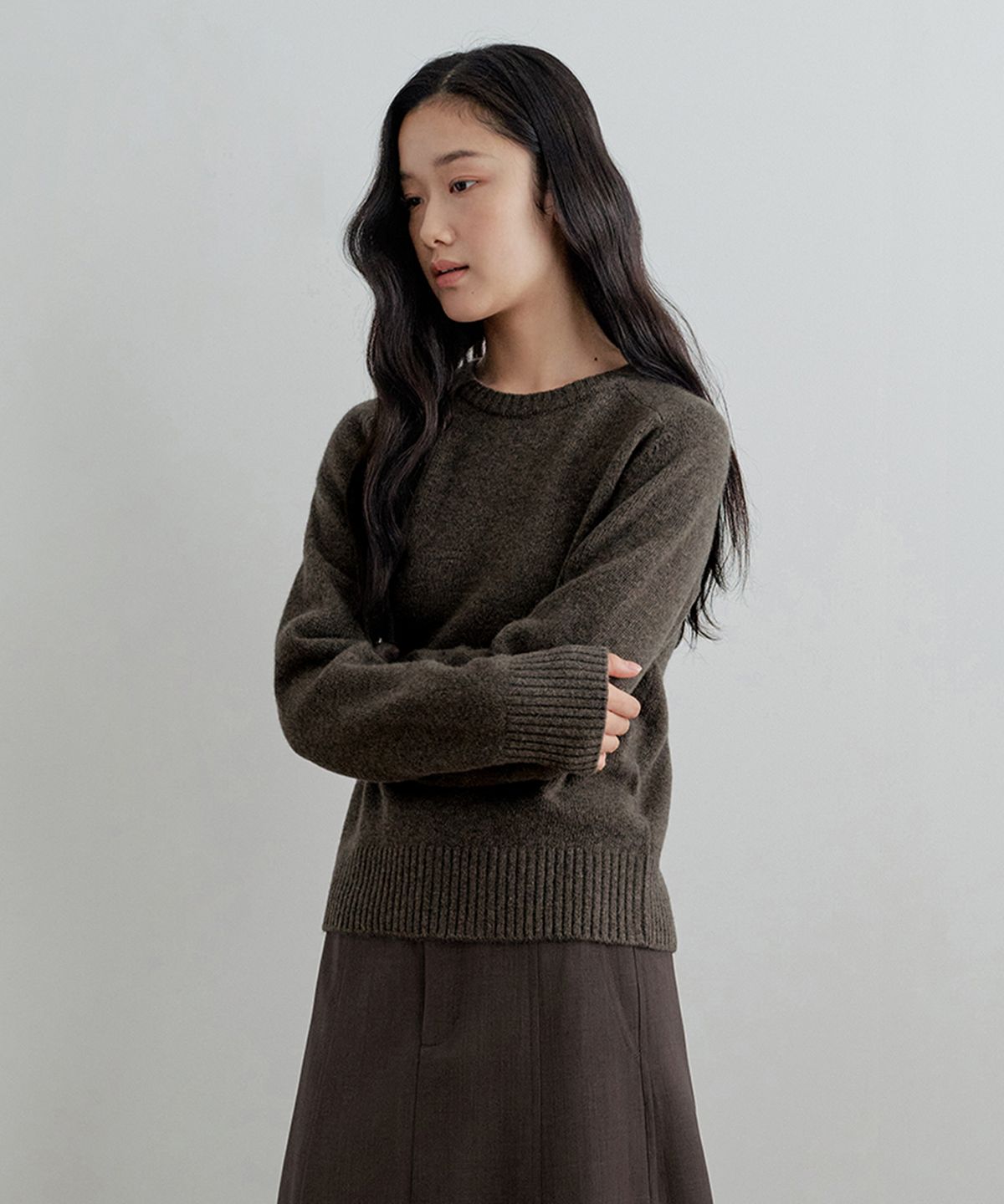 비올셋(BE ALL SET) Premium Wool Saddle Round Knit_Brown