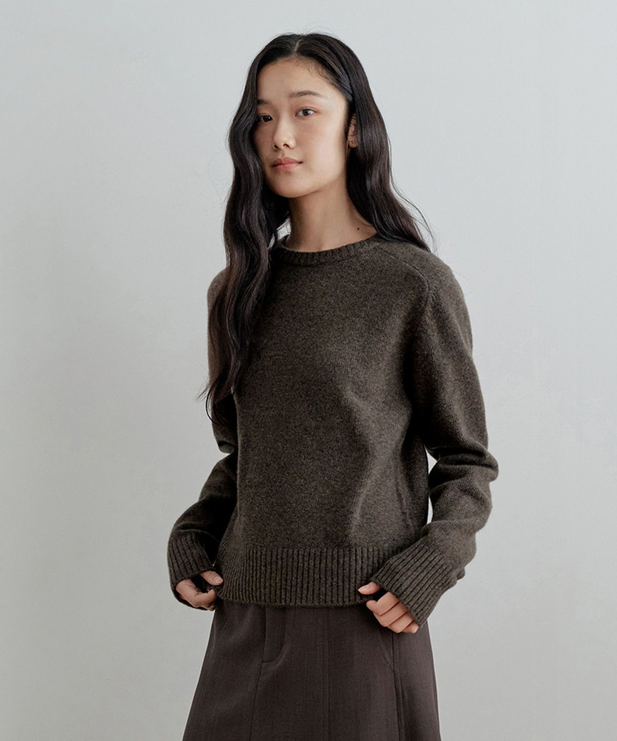 비올셋(BE ALL SET) Premium Wool Saddle Round Knit_Brown