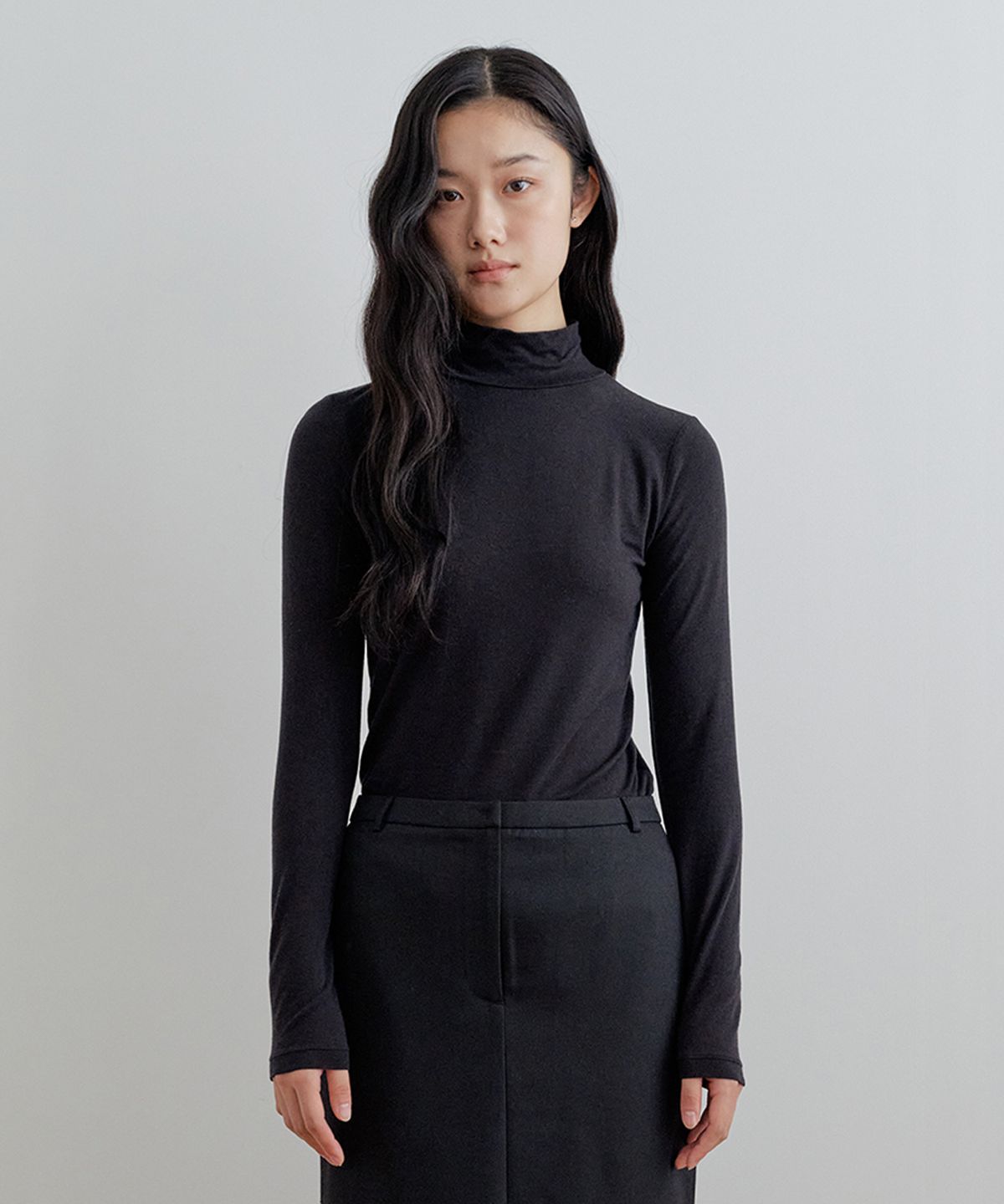 비올셋(BE ALL SET) Soft Wool Turtleneck Top_Black
