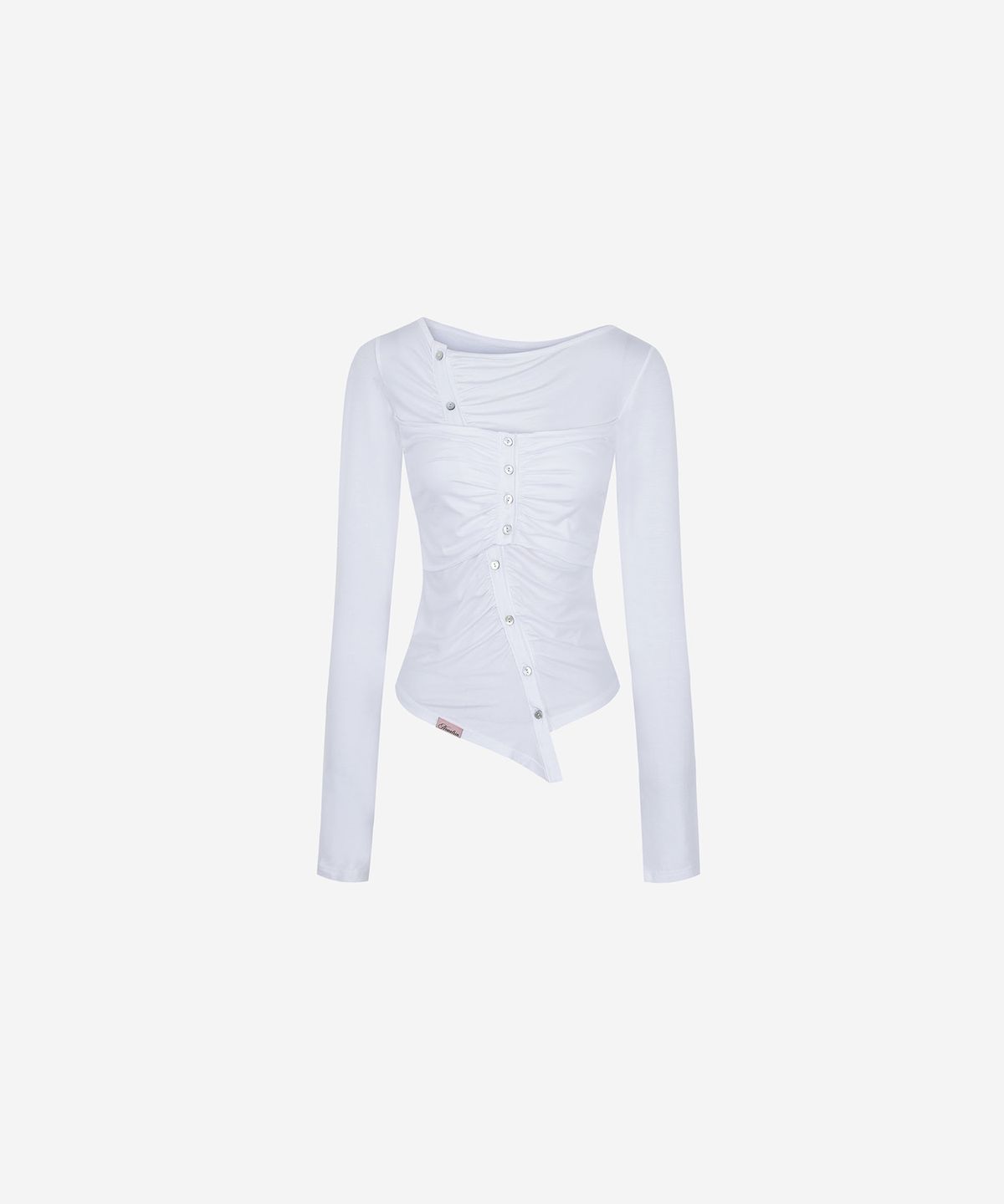 뉴얼린(NEWALRIN) Jelly Button Asymmetric Ruched Top White
