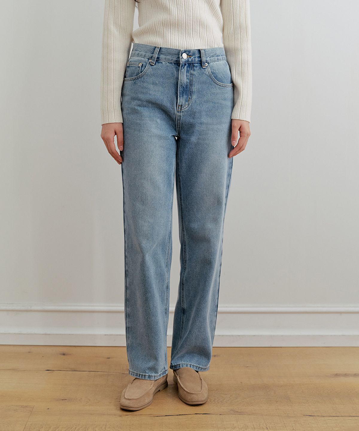 비올셋(BE ALL SET) [알로하 PICK]Straight-Fit Denim Pants_Middle Blue