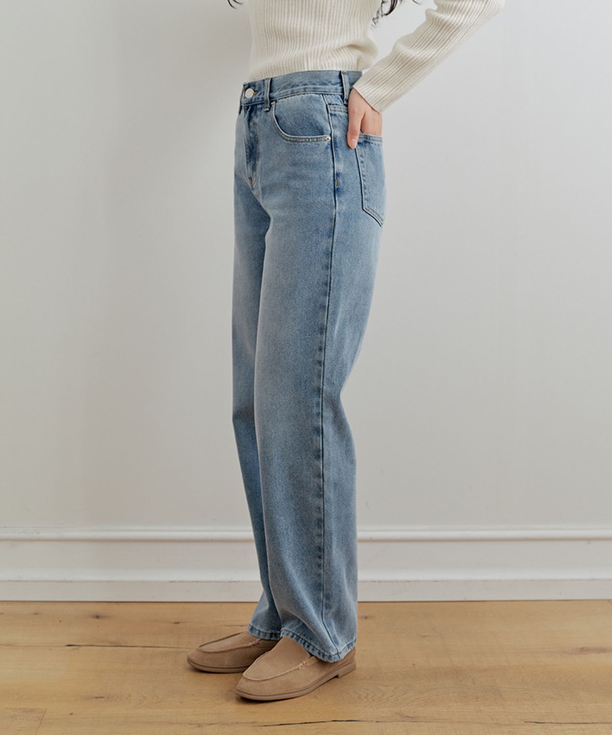 비올셋(BE ALL SET) [알로하 PICK]Straight-Fit Denim Pants_Middle Blue