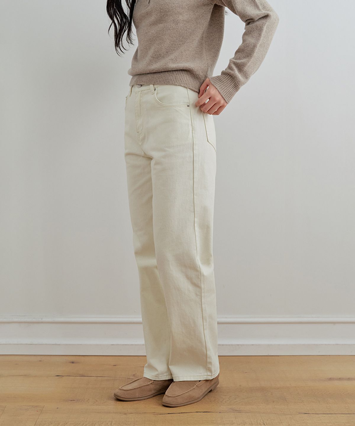 비올셋(BE ALL SET) Straight-Fit Denim Pants_Cream