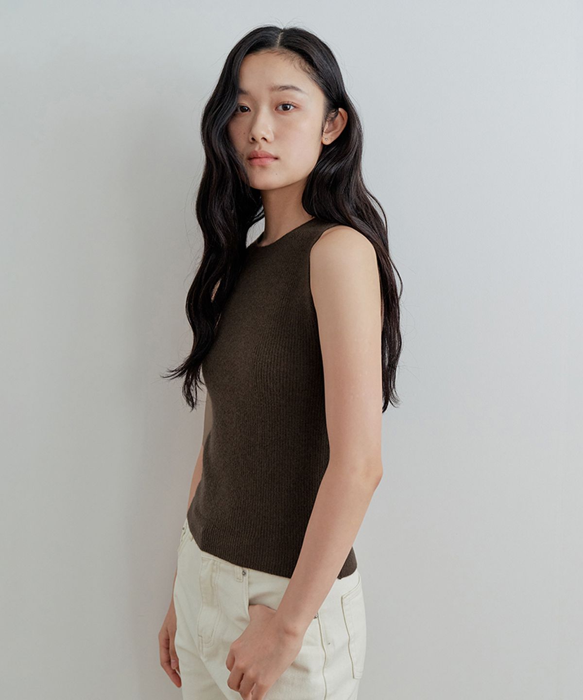 비올셋(BE ALL SET) Merino Wool Knit Sleeveless_Choco Brown
