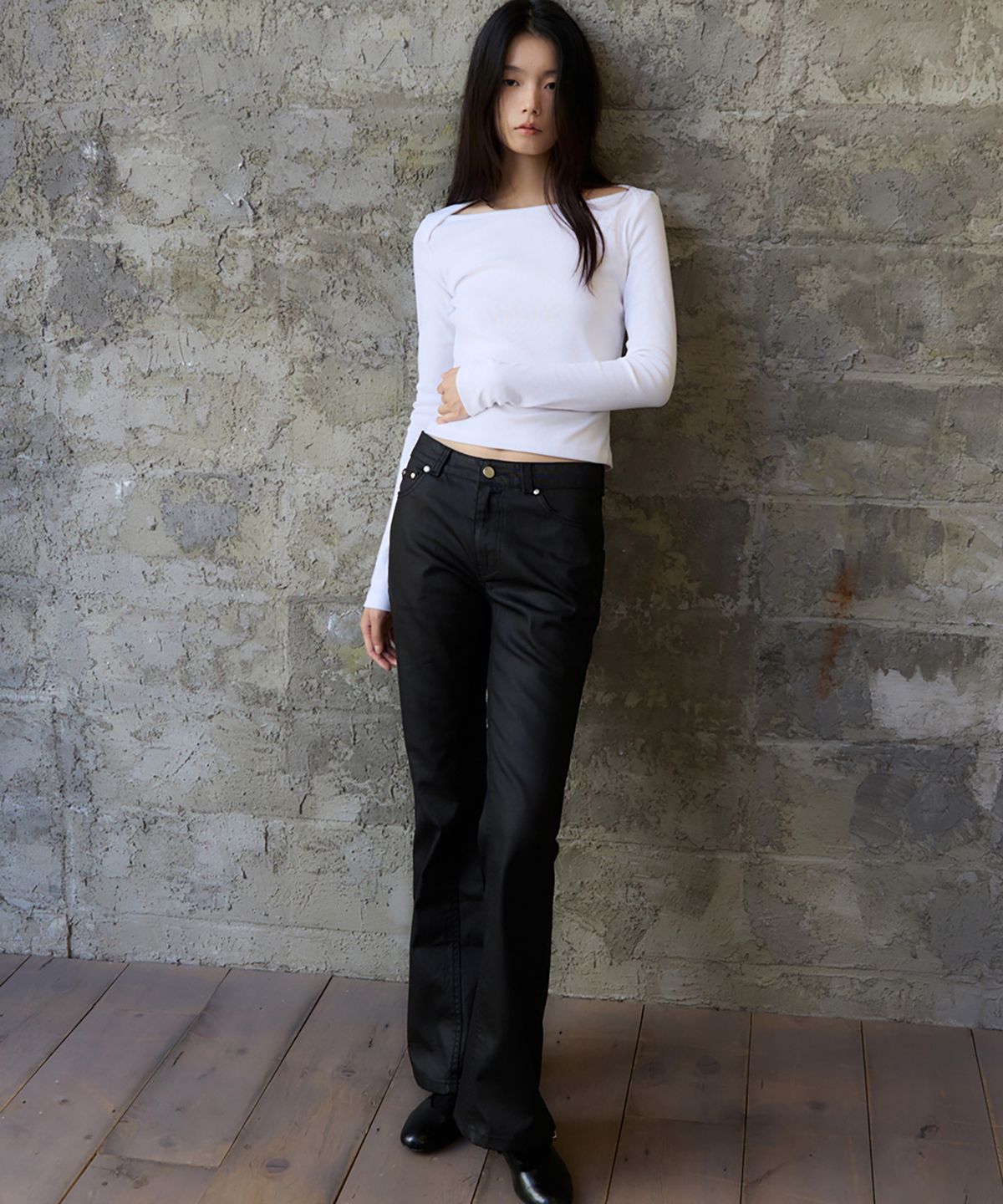 렌세(RENSE) Boat Neck Slit Tee White