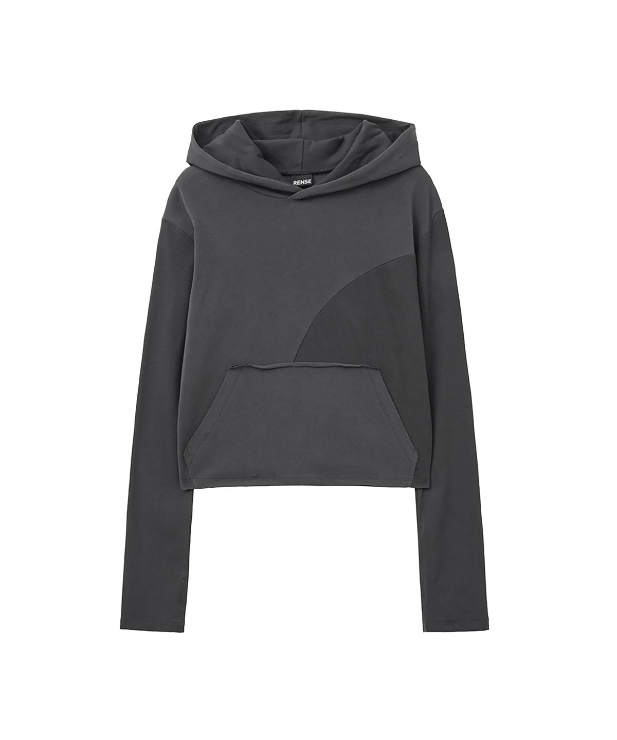 렌세(RENSE) Cropped Ribbed Hoodie Charcoal