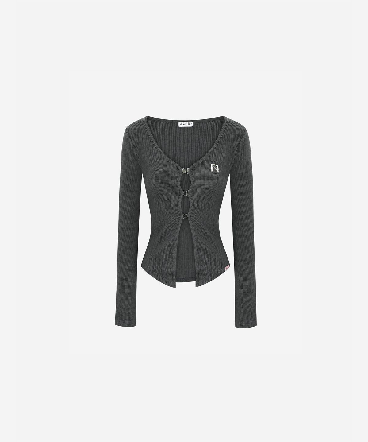 뉴얼린(NEWALRIN) N Line Hook Waffle Cardigan Charcoal