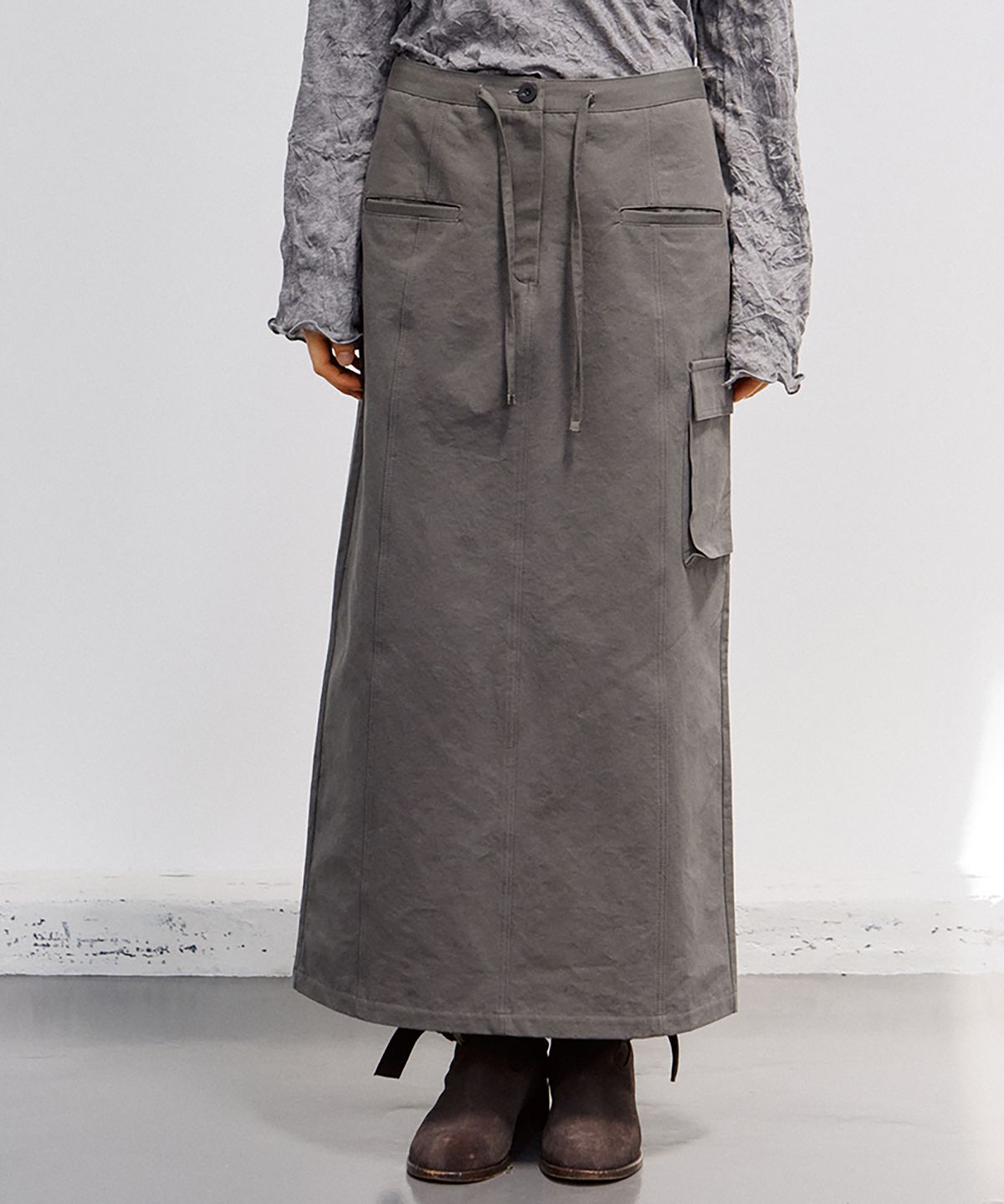 노우드(NOEUD) SK015 Urban Flap Long Skirt (Dark Grey)