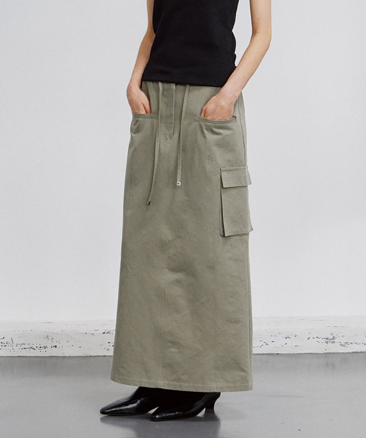 노우드(NOEUD) SK015 Urban Flap Long Skirt (Khaki)