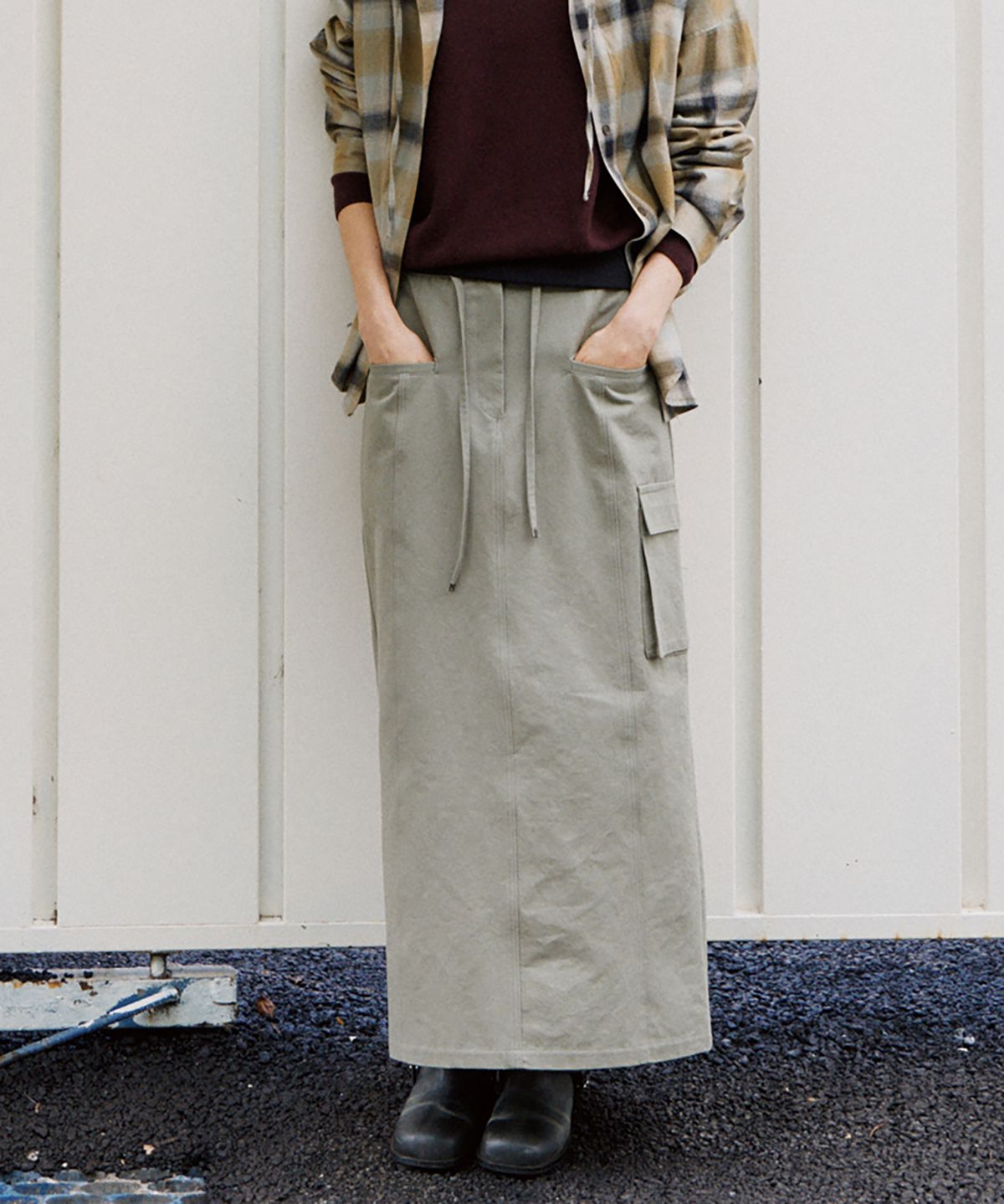 노우드(NOEUD) SK015 Urban Flap Long Skirt (Khaki)
