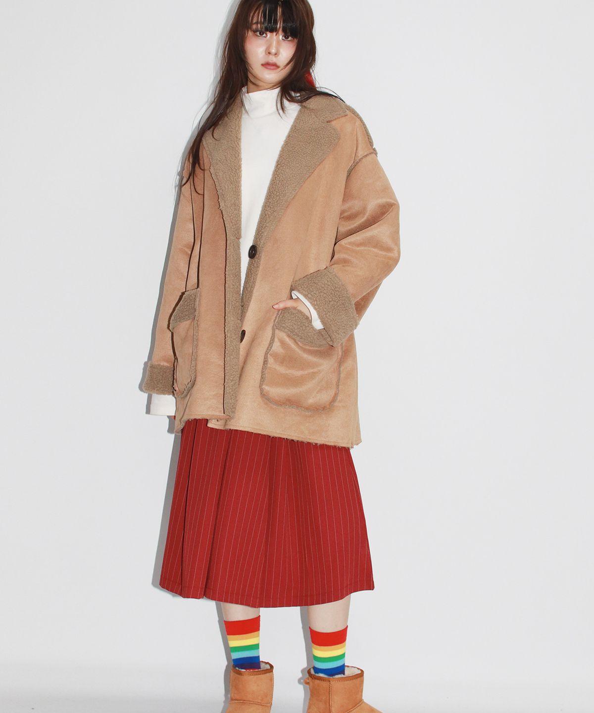 드마크(DEMARC) wide two tuck stripe bumuda skirt - burgundy