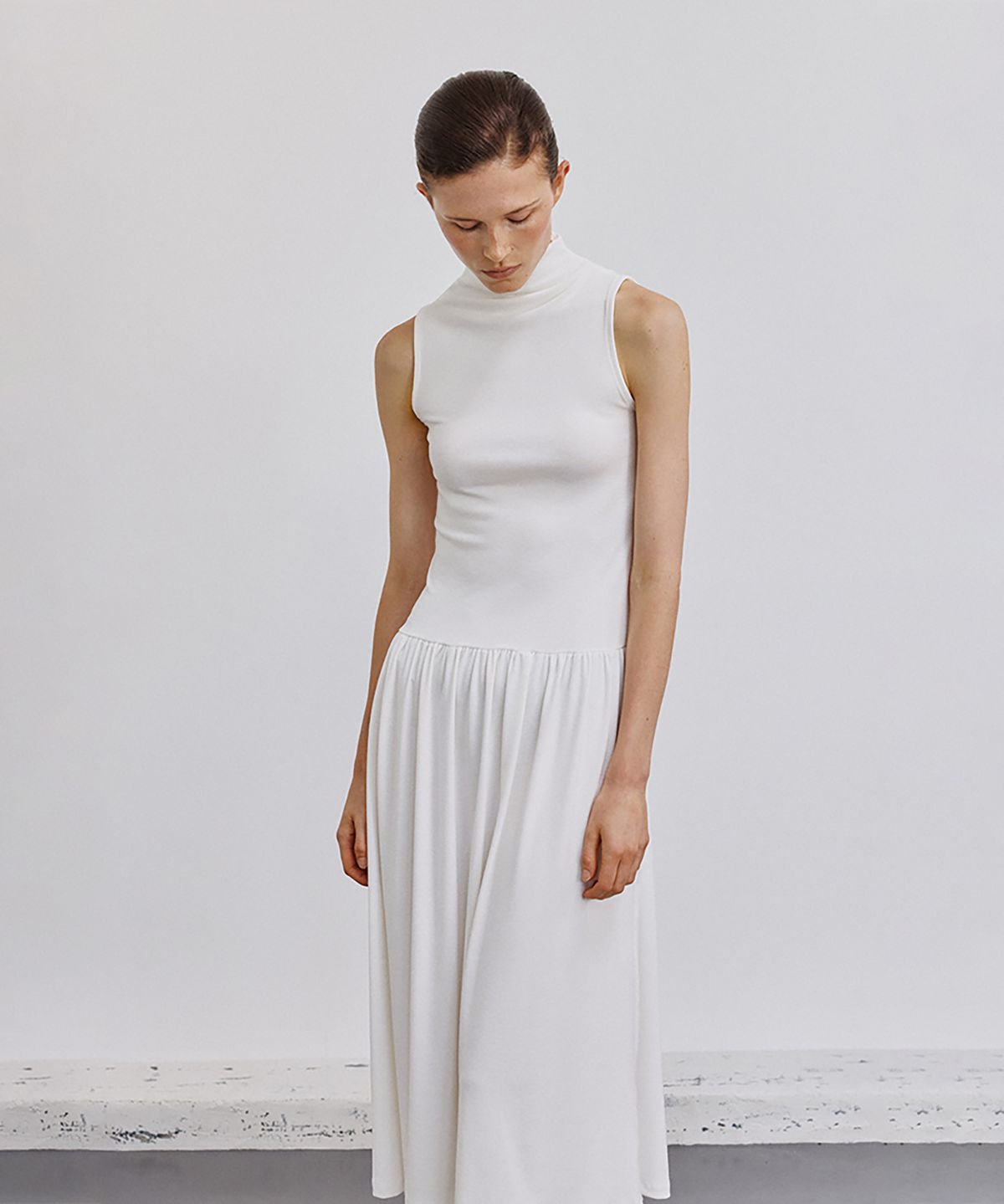 노우드(NOEUD) DR011 Drop-Waist Shirring Dress (Ivory)