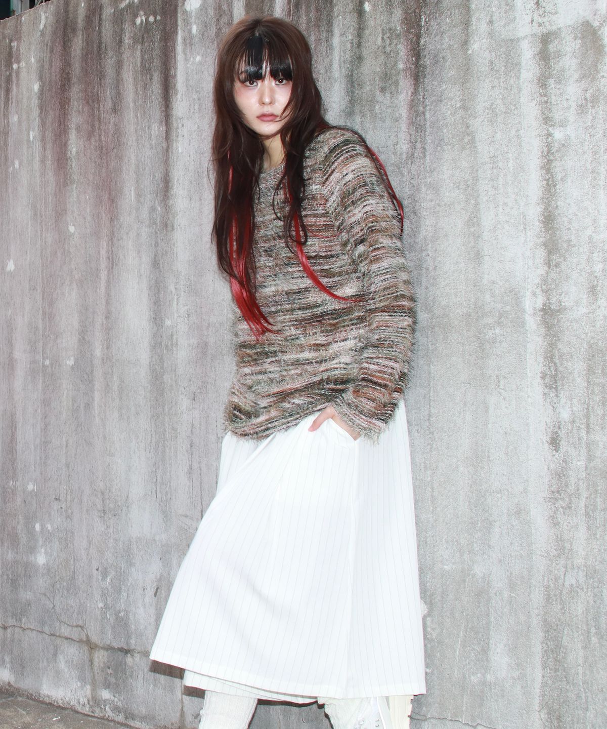 드마크(DEMARC) wide two tuck stripe bumuda skirt - White