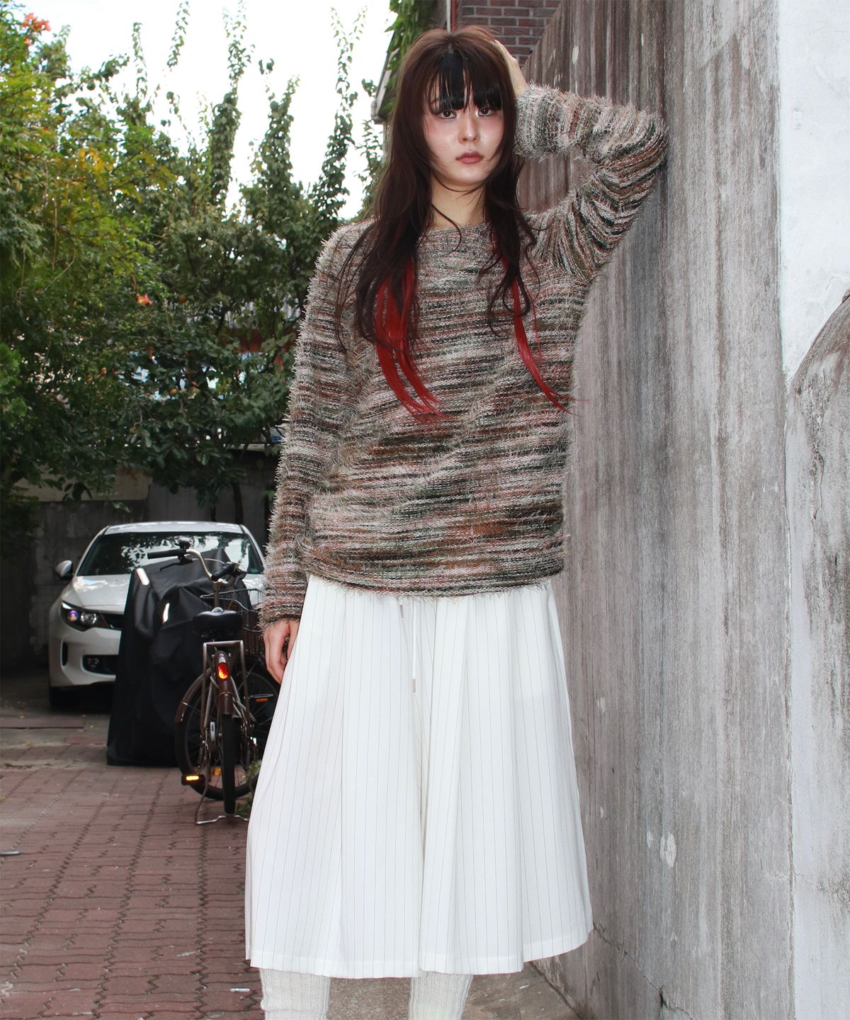 드마크(DEMARC) wide two tuck stripe bumuda skirt - White