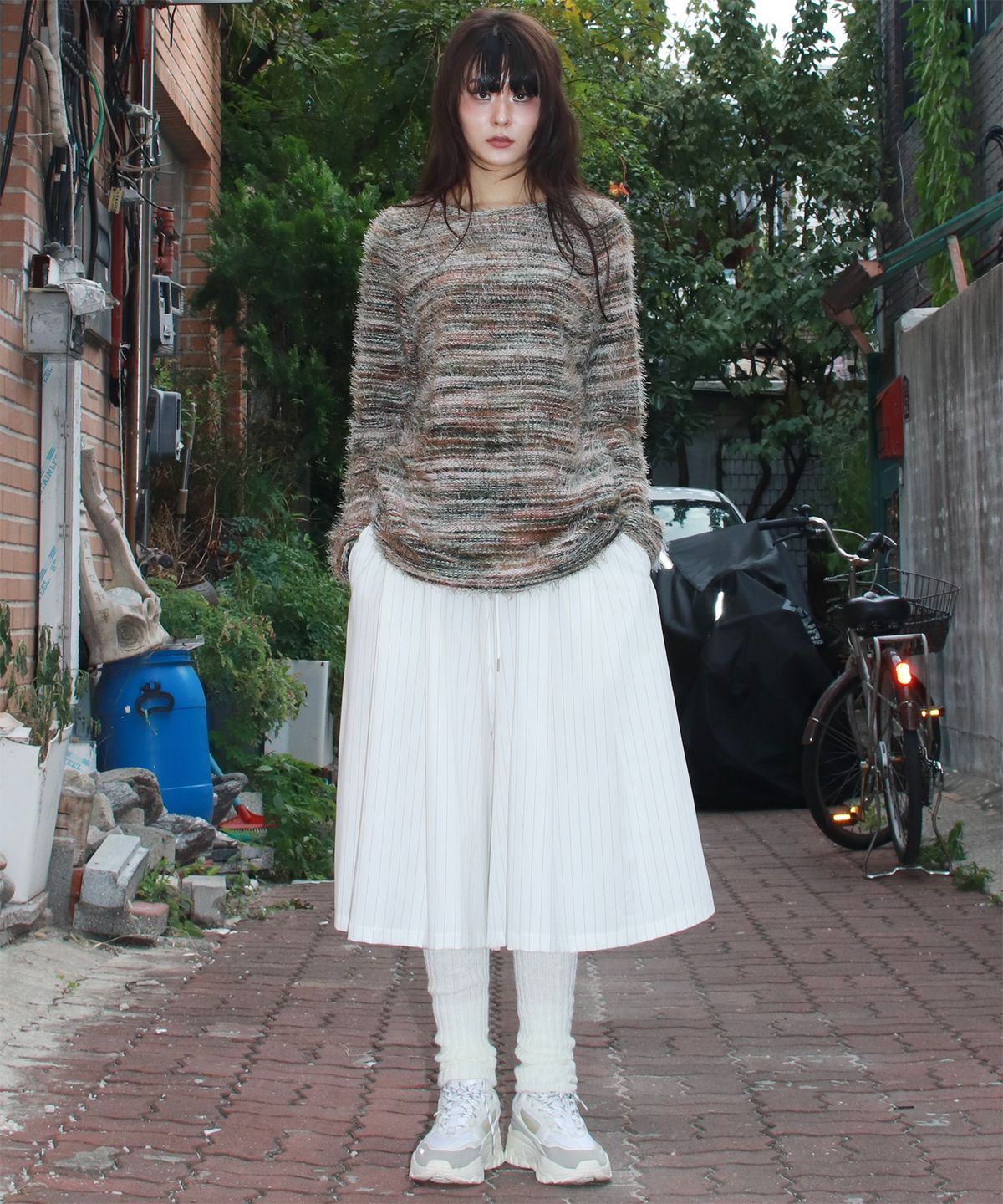 드마크(DEMARC) wide two tuck stripe bumuda skirt - White