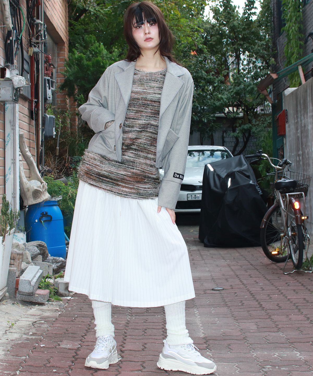 드마크(DEMARC) wide two tuck stripe bumuda skirt - White