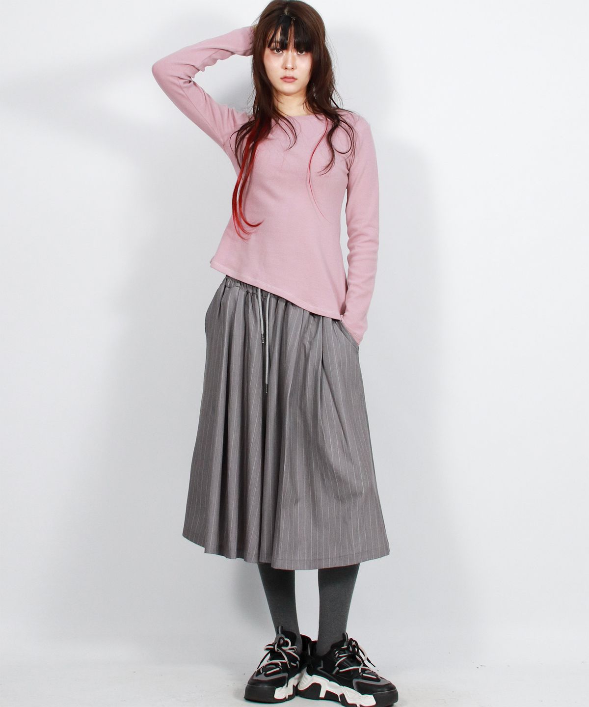 드마크(DEMARC) wide two tuck stripe bumuda skirt - Gray