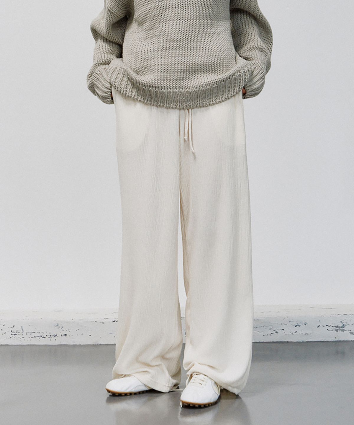 노우드(NOEUD) PT014 Jacquard Textured Pants (Cream)