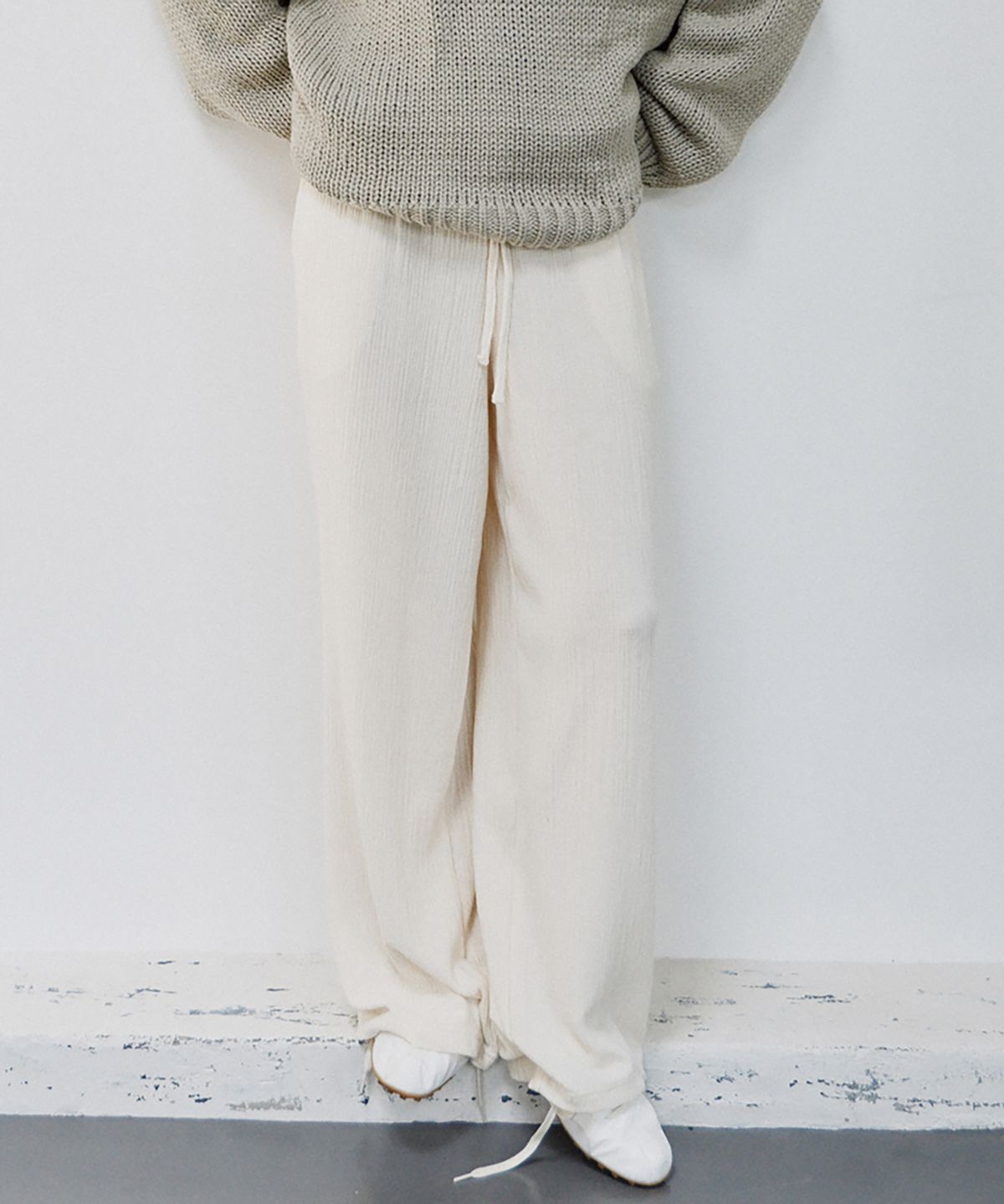 노우드(NOEUD) PT014 Jacquard Textured Pants (Cream)
