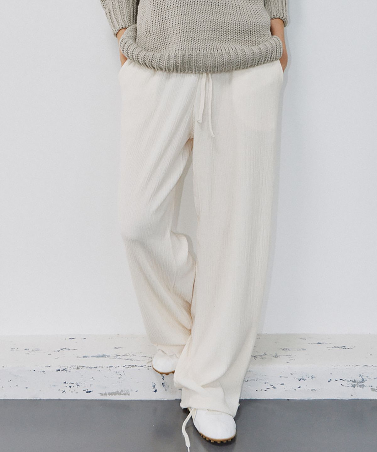 노우드(NOEUD) PT014 Jacquard Textured Pants (Cream)