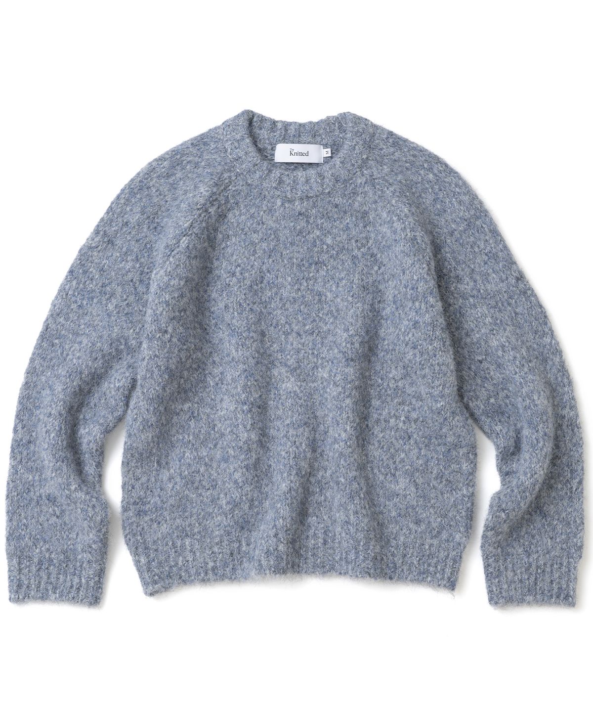 니티드(KNITTED) (UNISEX)부클 래글런 크롭 라운드 니트 CLOUD BLUE