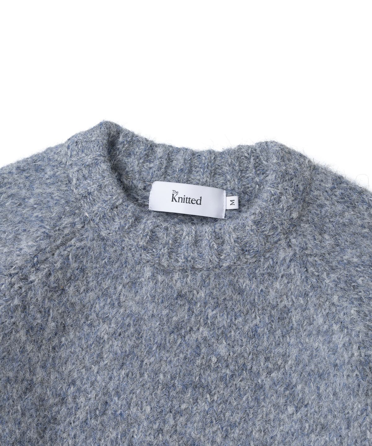 니티드(KNITTED) (UNISEX)부클 래글런 크롭 라운드 니트 CLOUD BLUE