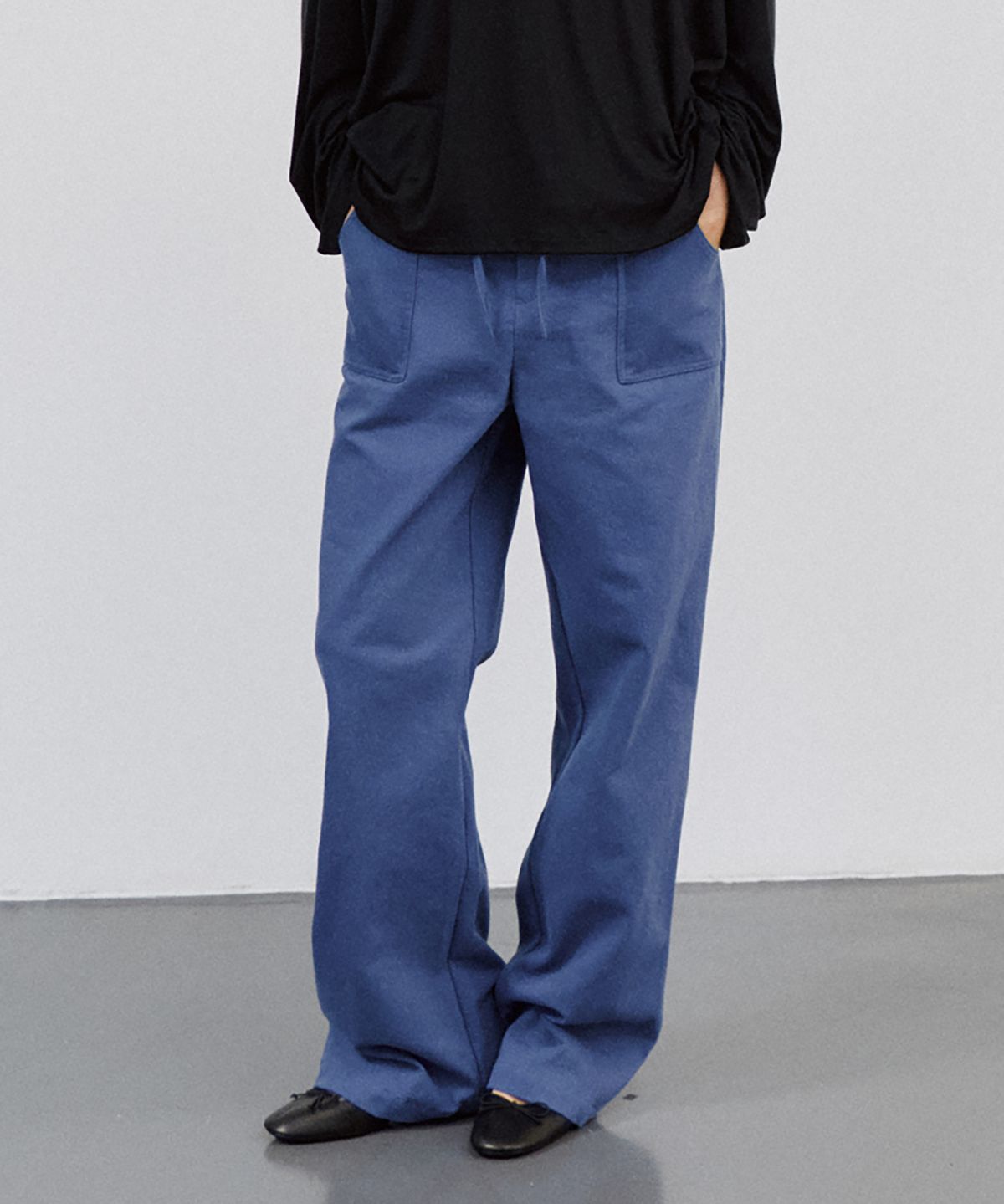 노우드(NOEUD) PT015 Embossed String Wide Pants (Navy)