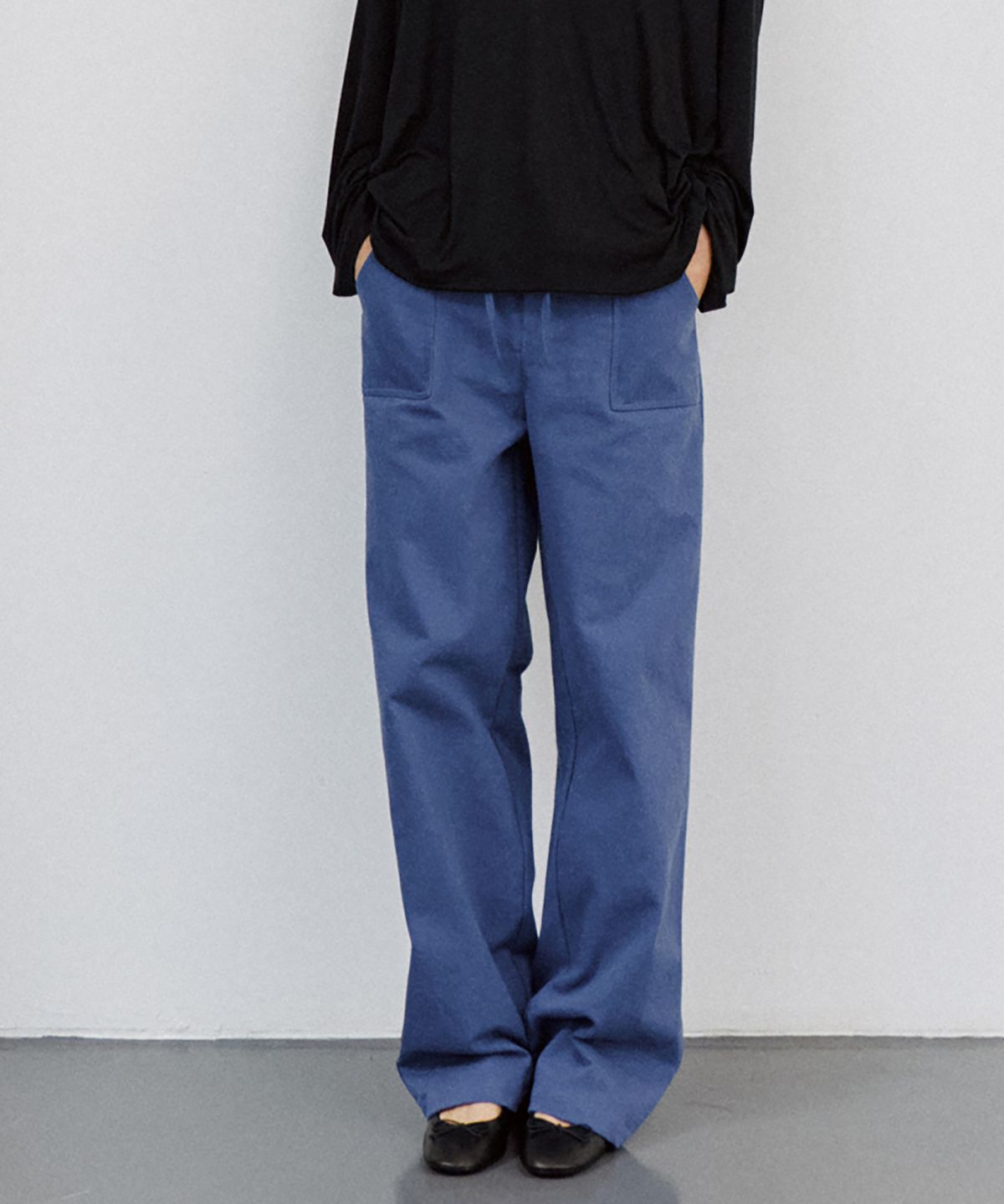 노우드(NOEUD) PT015 Embossed String Wide Pants (Navy)