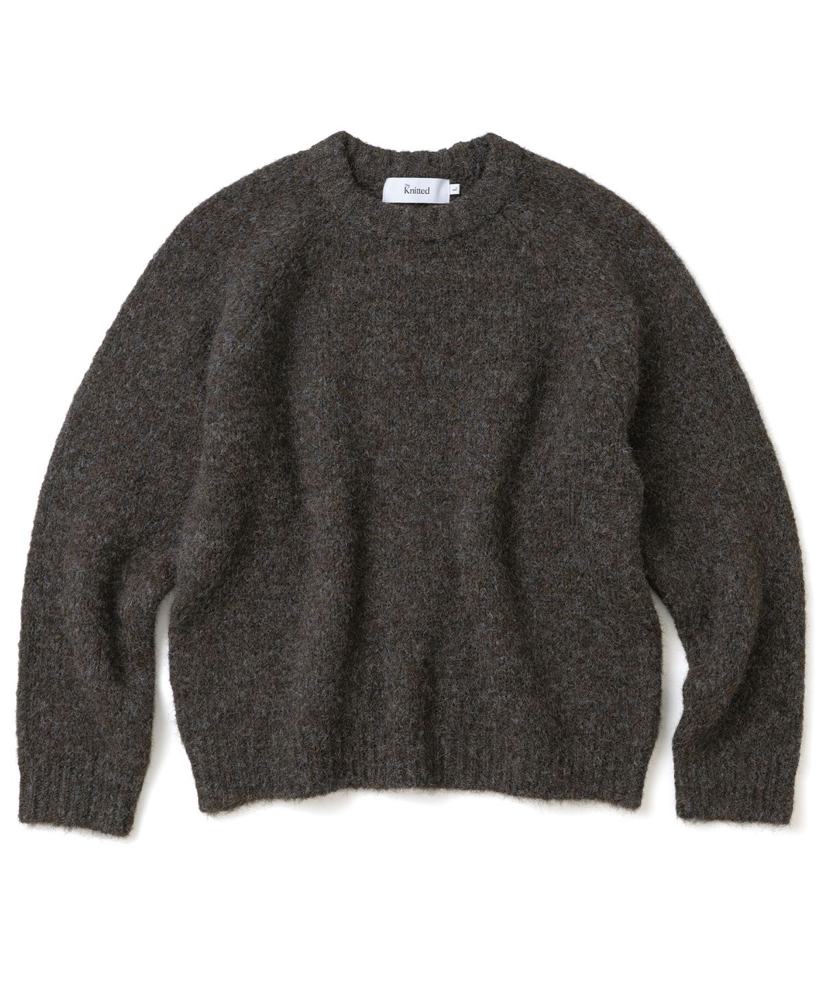 니티드(KNITTED) (UNISEX)부클 래글런 크롭 라운드 니트 BROWN