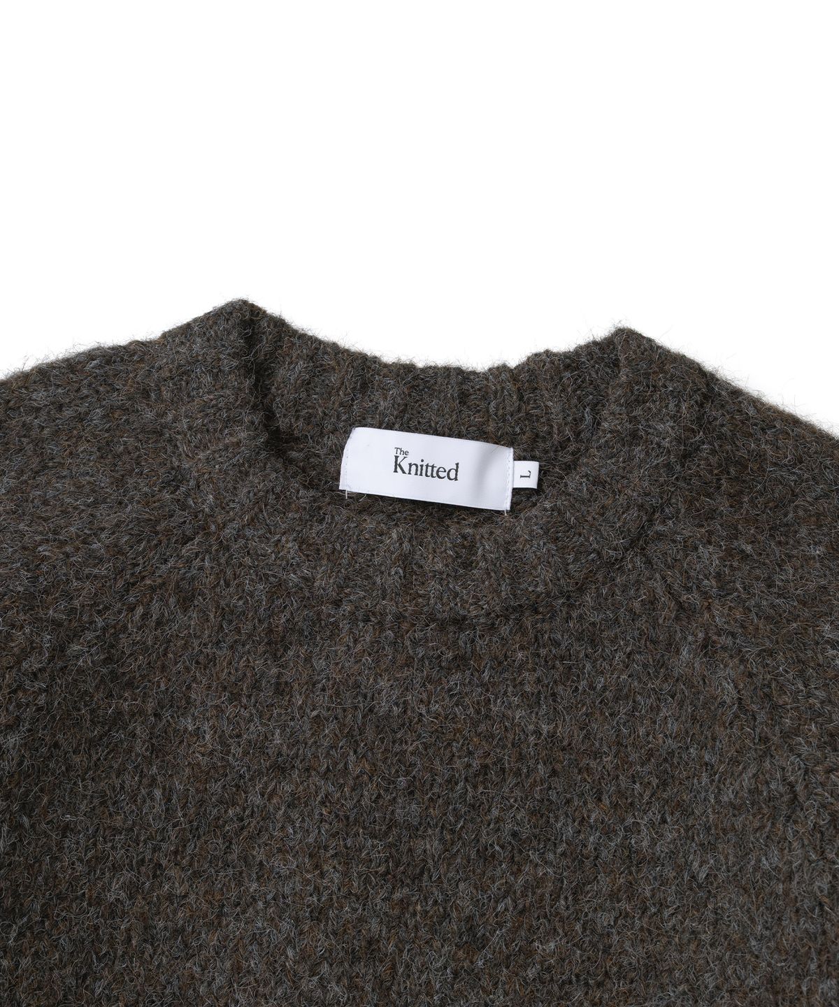 니티드(KNITTED) (UNISEX)부클 래글런 크롭 라운드 니트 BROWN