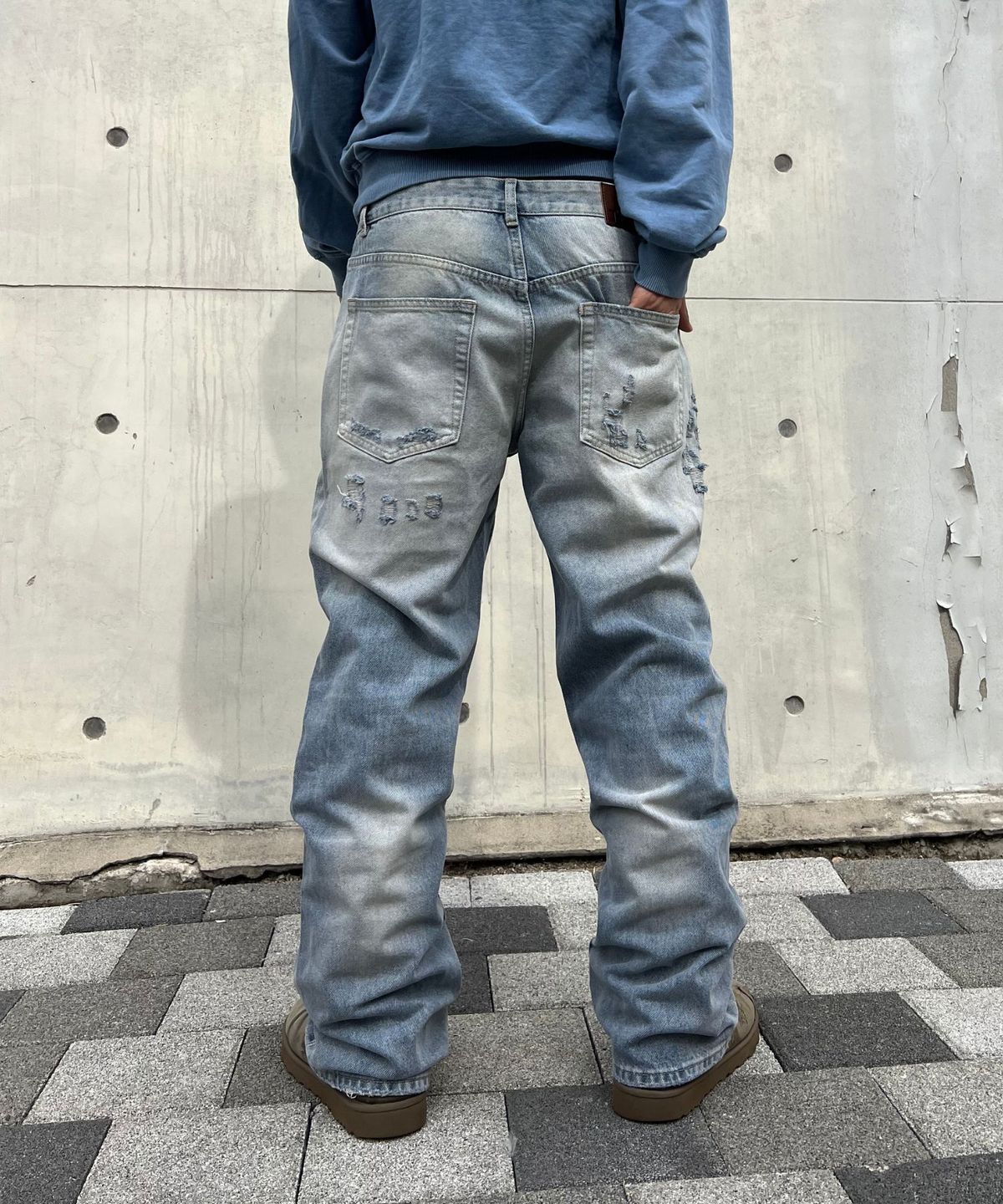 텍스(TEXX) TX910 와이드 데미지 데님 (중청)