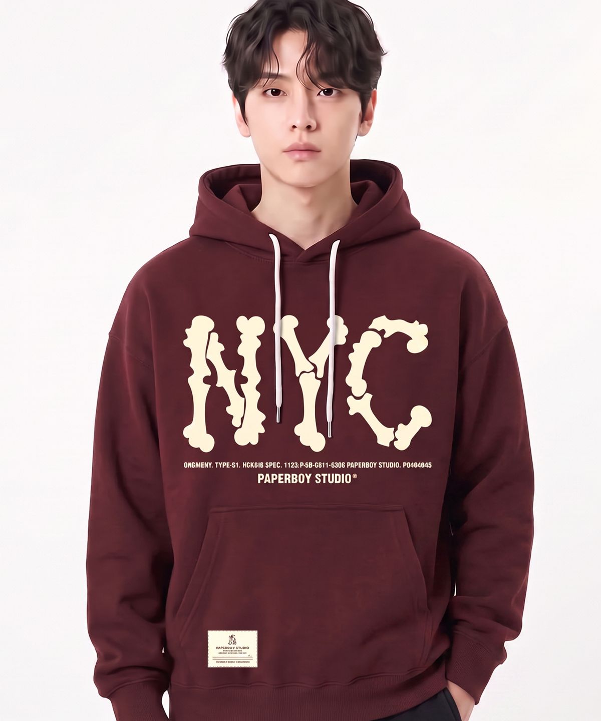 페이퍼보이(PAPERBOY) NYC 스켈레톤 후디-버건디