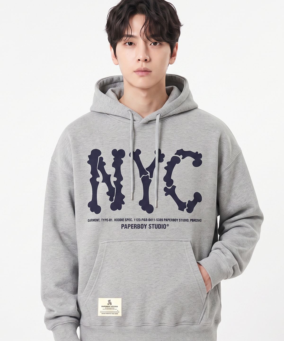 페이퍼보이(PAPERBOY) NYC 스켈레톤 후디-멜란지
