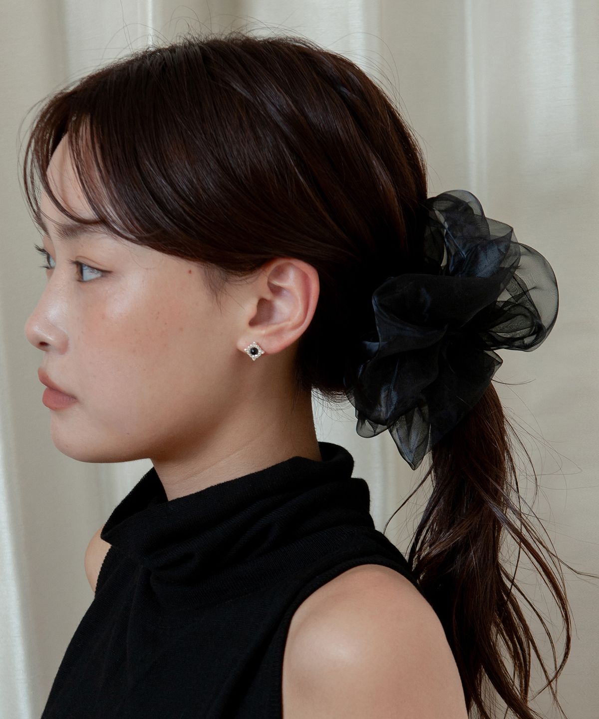 지지(GEEGEE) organza volume scrunchie - black