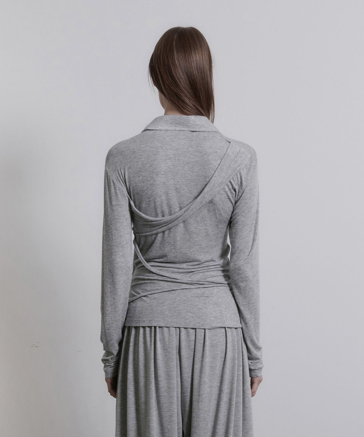 진주유즈(JINJUSE) KNOT VEIL TOP [MELANGE GRAY]