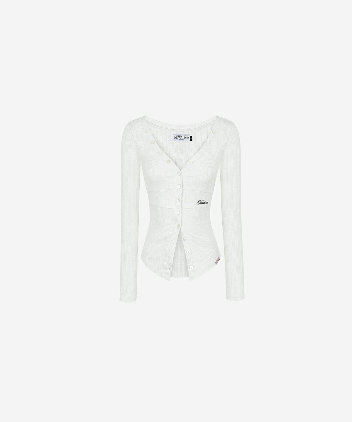 뉴얼린(NEWALRIN) Ria Neck Button Knit Top Melange Ivory