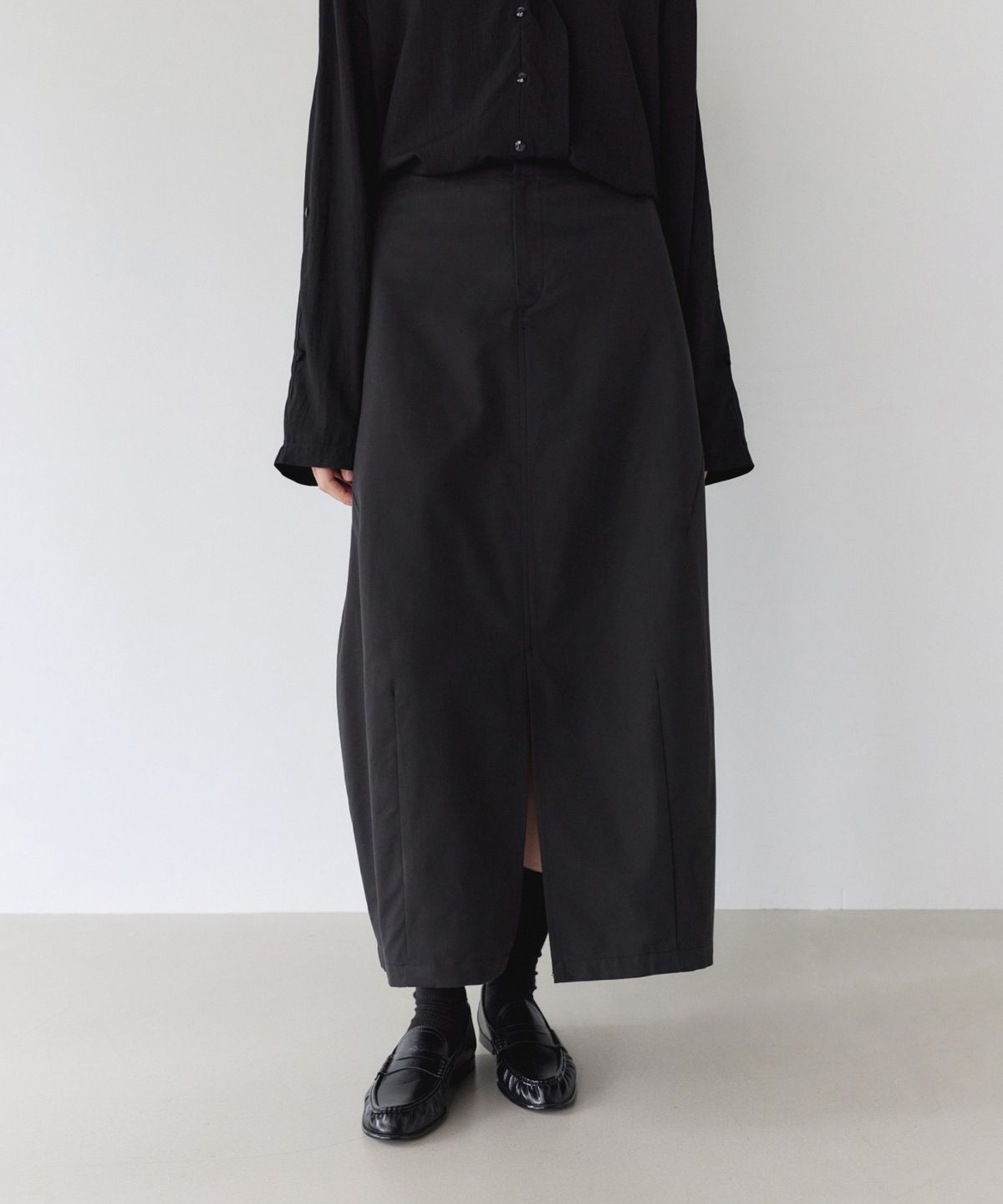 이어닝(YEARNING) VOLUME COTTON LONG SKIRT, BLACK