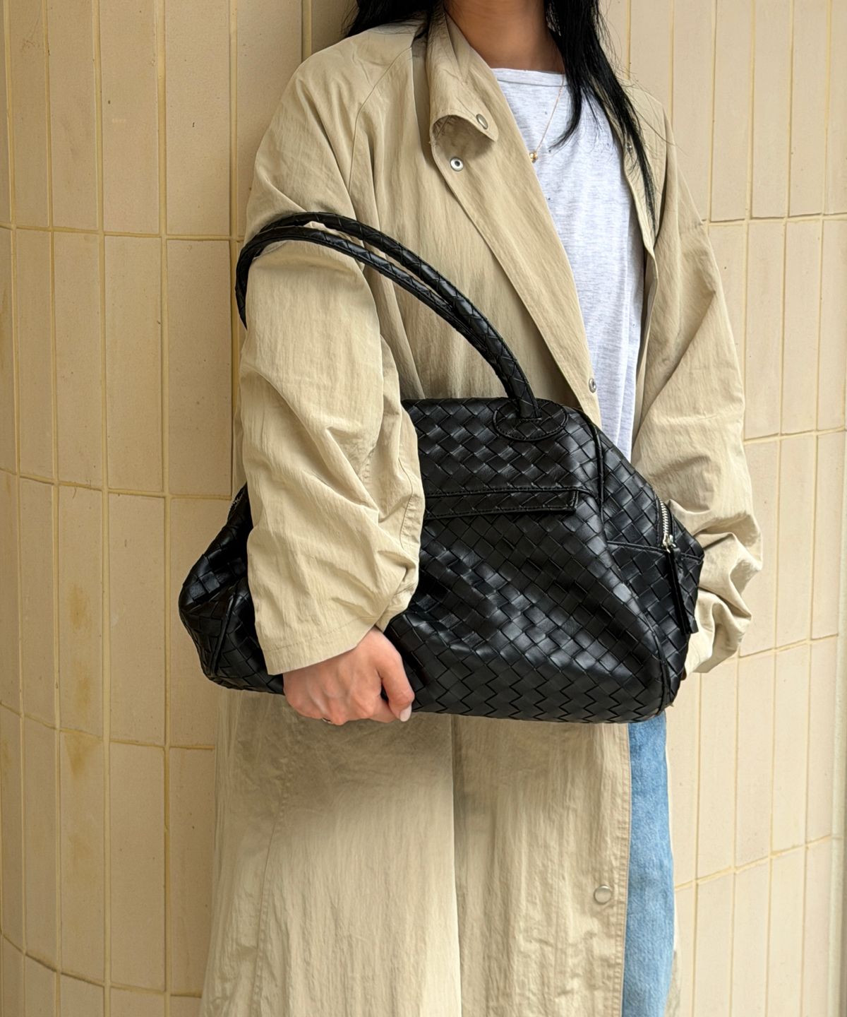 크리스틴프로젝트(CHRISTINE PROJECT) TWO ZIPPER BAG WEAVING ORIGINAL(BLACK PEPPER)
