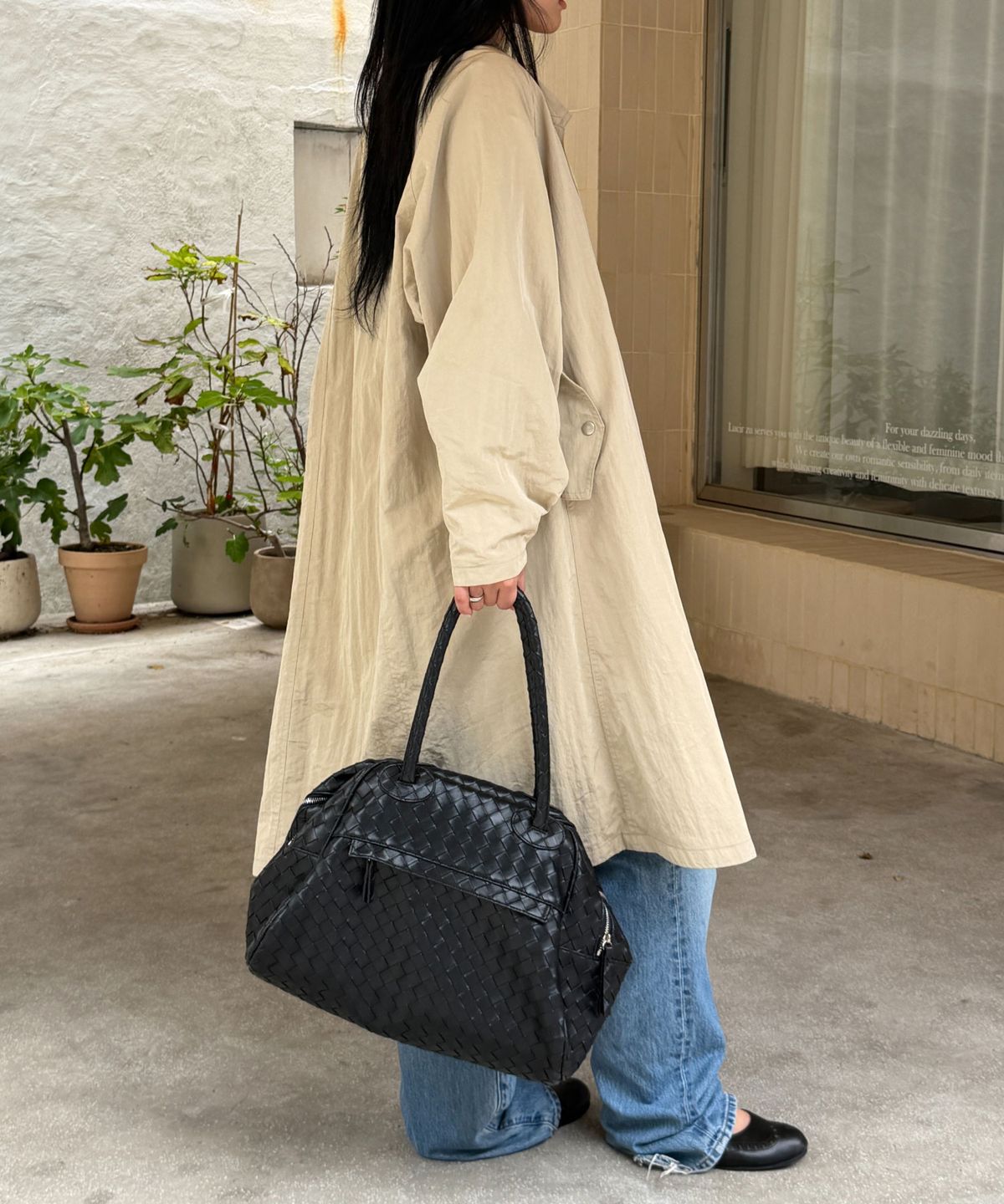 크리스틴프로젝트(CHRISTINE PROJECT) TWO ZIPPER BAG WEAVING ORIGINAL(BLACK PEPPER)