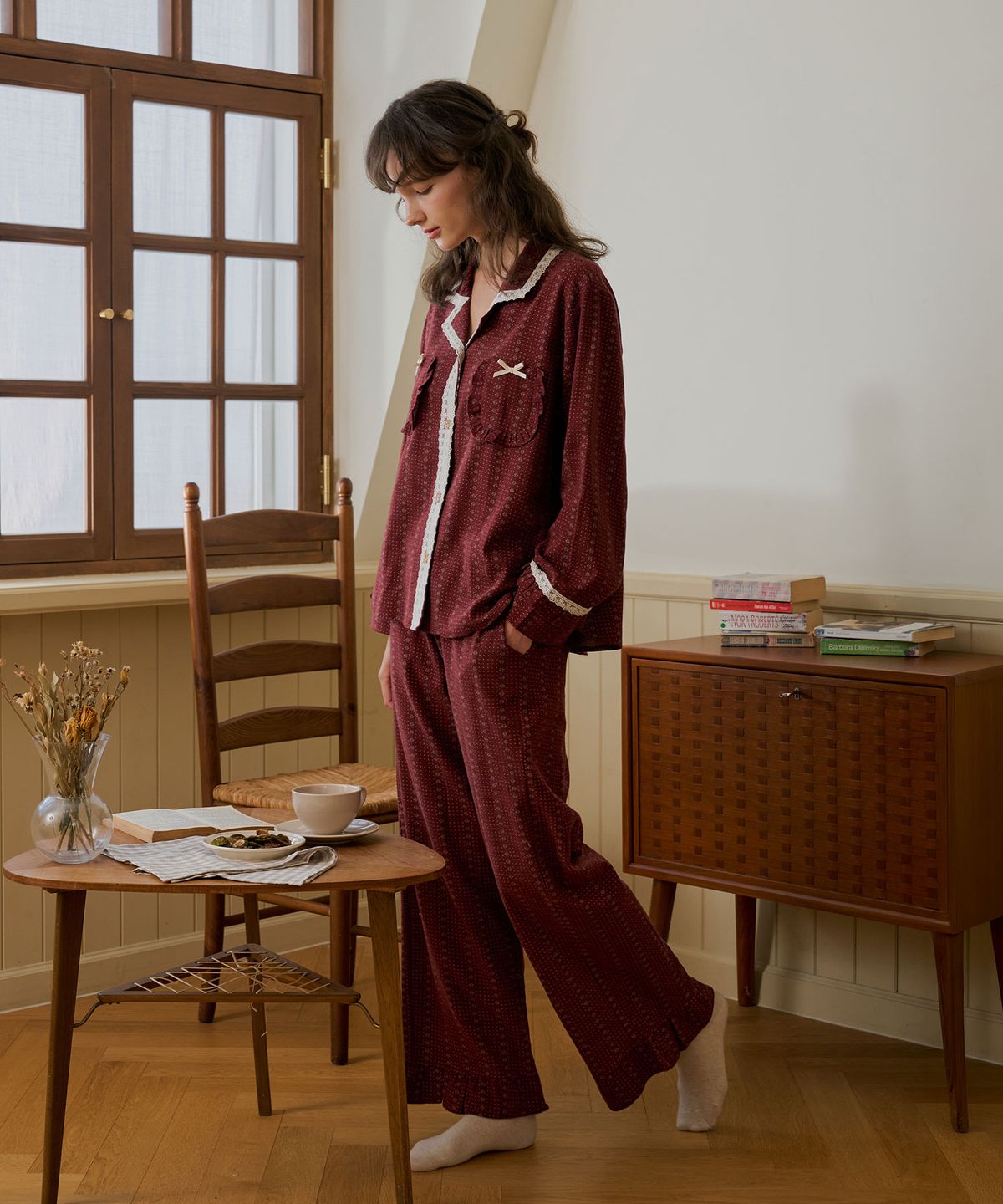 울랄라파자마(ULLALA PAJAMAS) 네쥬 긴팔 여성페어 와인 (21수)