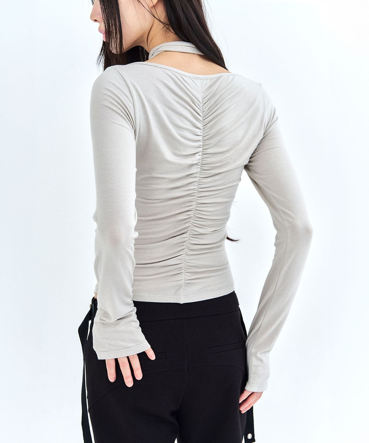 리메크(LIEMÉQUE) 볼레로 스카프 셔링 롱슬리브 베이지