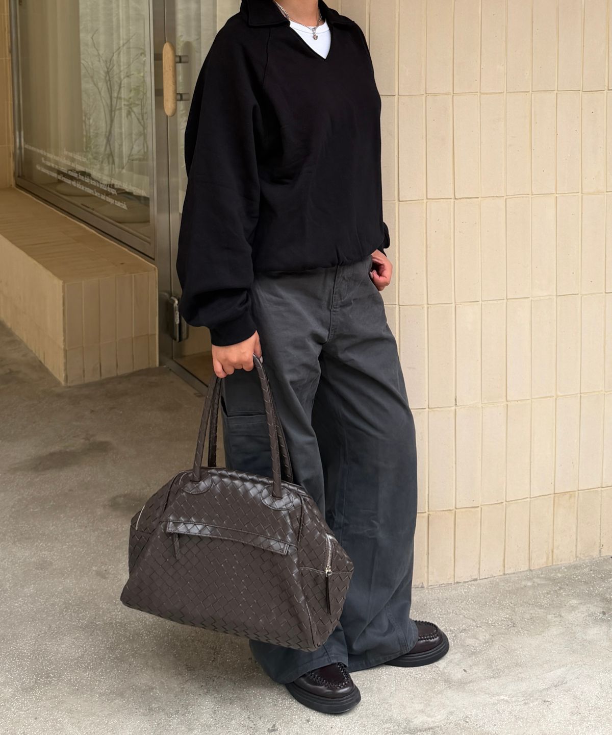 크리스틴프로젝트(CHRISTINE PROJECT) TWO ZIPPER BAG WEAVING ORIGINAL(CHOCO BROWN)