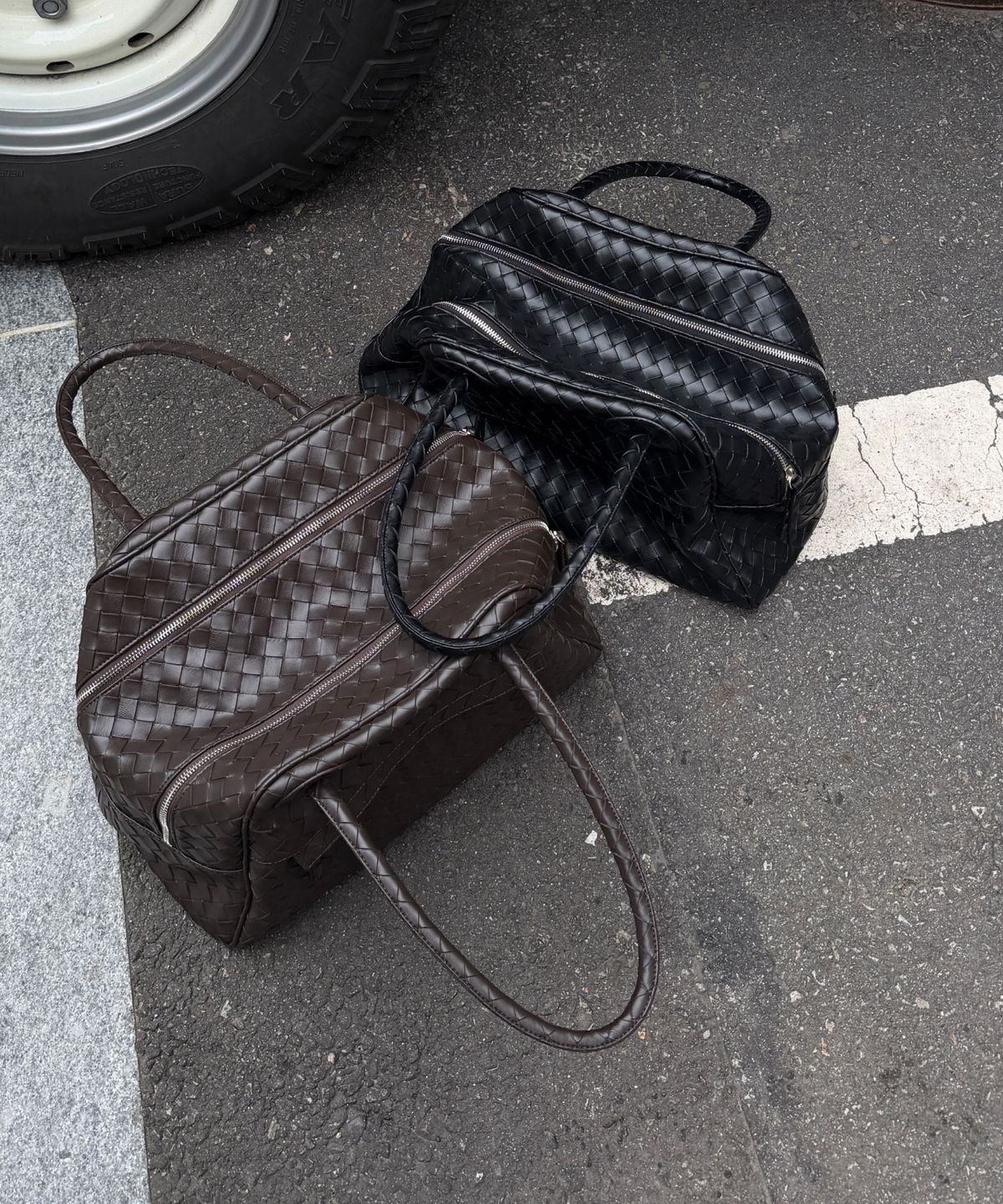 크리스틴프로젝트(CHRISTINE PROJECT) TWO ZIPPER BAG WEAVING ORIGINAL(CHOCO BROWN)