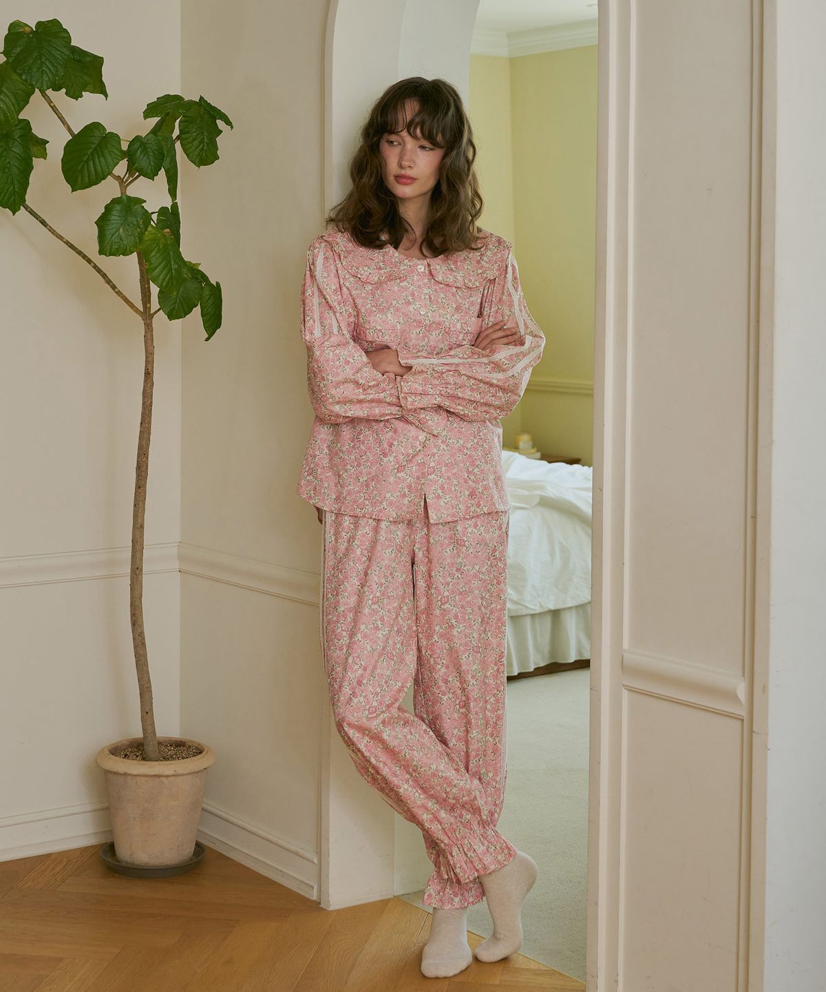 울랄라파자마(ULLALA PAJAMAS) 포르티 긴팔 여성페어 핑크베이지 (30수)