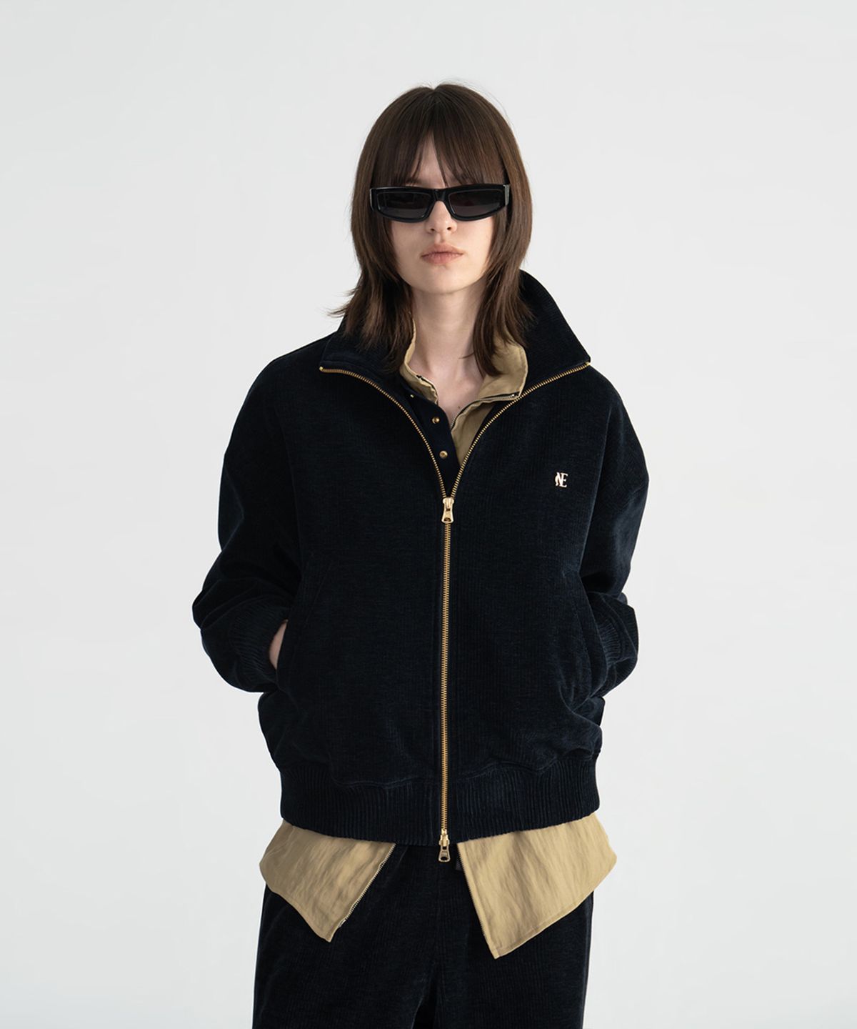 노이스(NOICE) (UNI) CHENILLE RIBBED TRACK JACKET - DARK NAVY