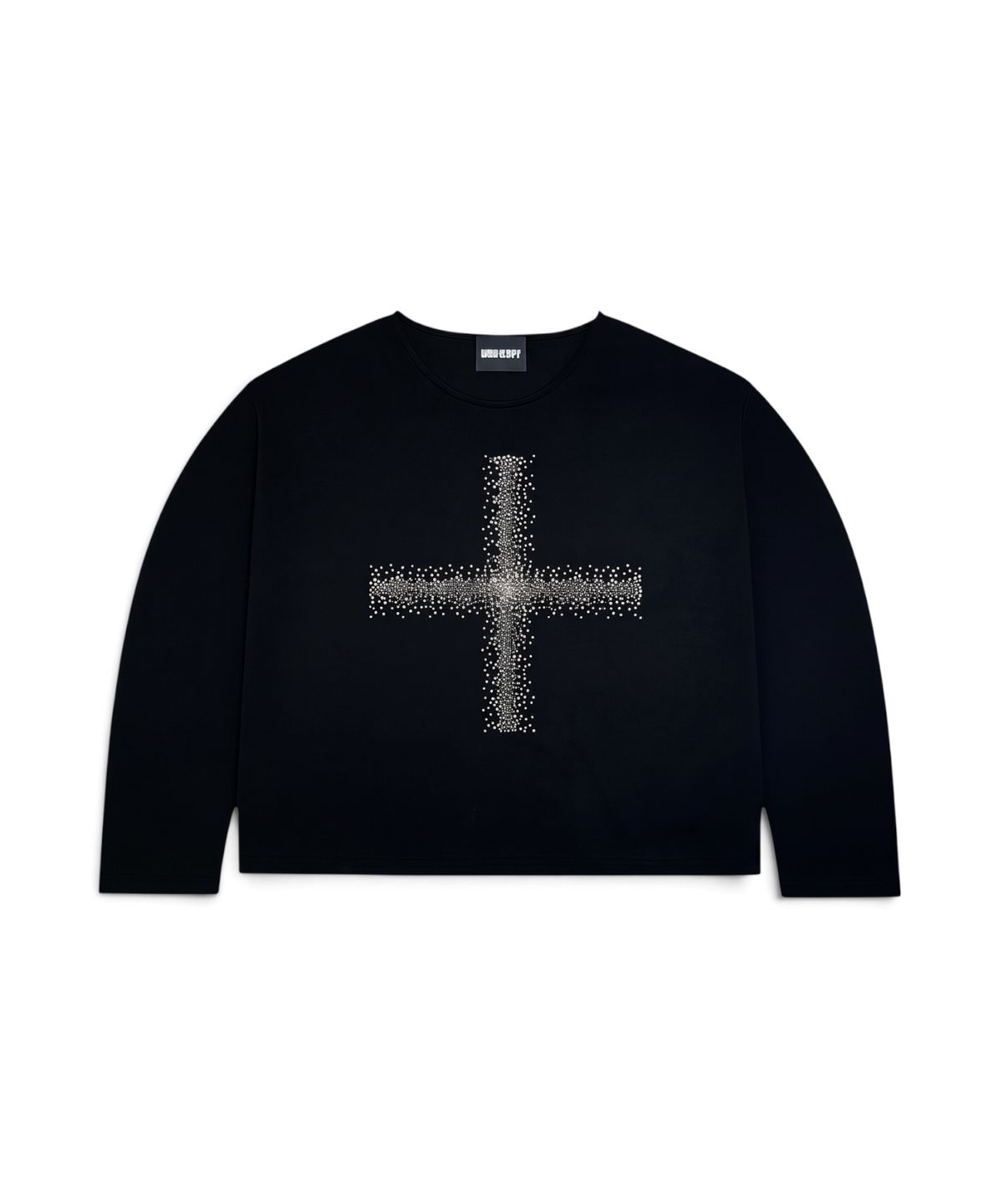 본슬리피(BORN SLIPPY) Crystal Cross Boat Neck Long Sleeve Tee (Black)